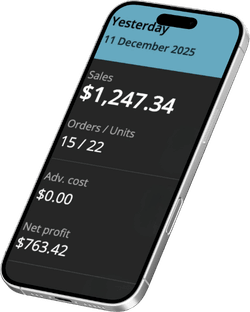Dashboard Amazon Seller affichant 1247$ de profit net sur iPhone - performance boutique Amazon FBA AmZ Impulsion